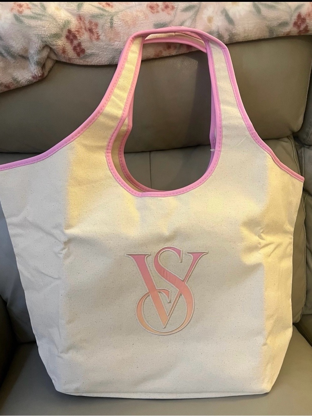 Victoria's Secret monogram logo canvas tote bag- ombré pink, orange, & coral